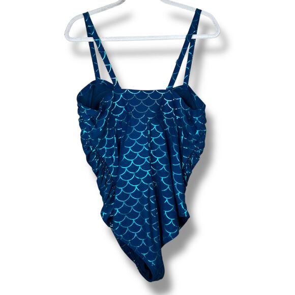 Torrid NWOT Mermaid Scales Blue Wireless Slim Fix Lattice One-Piece Swimsuit - Picture 6 of 14